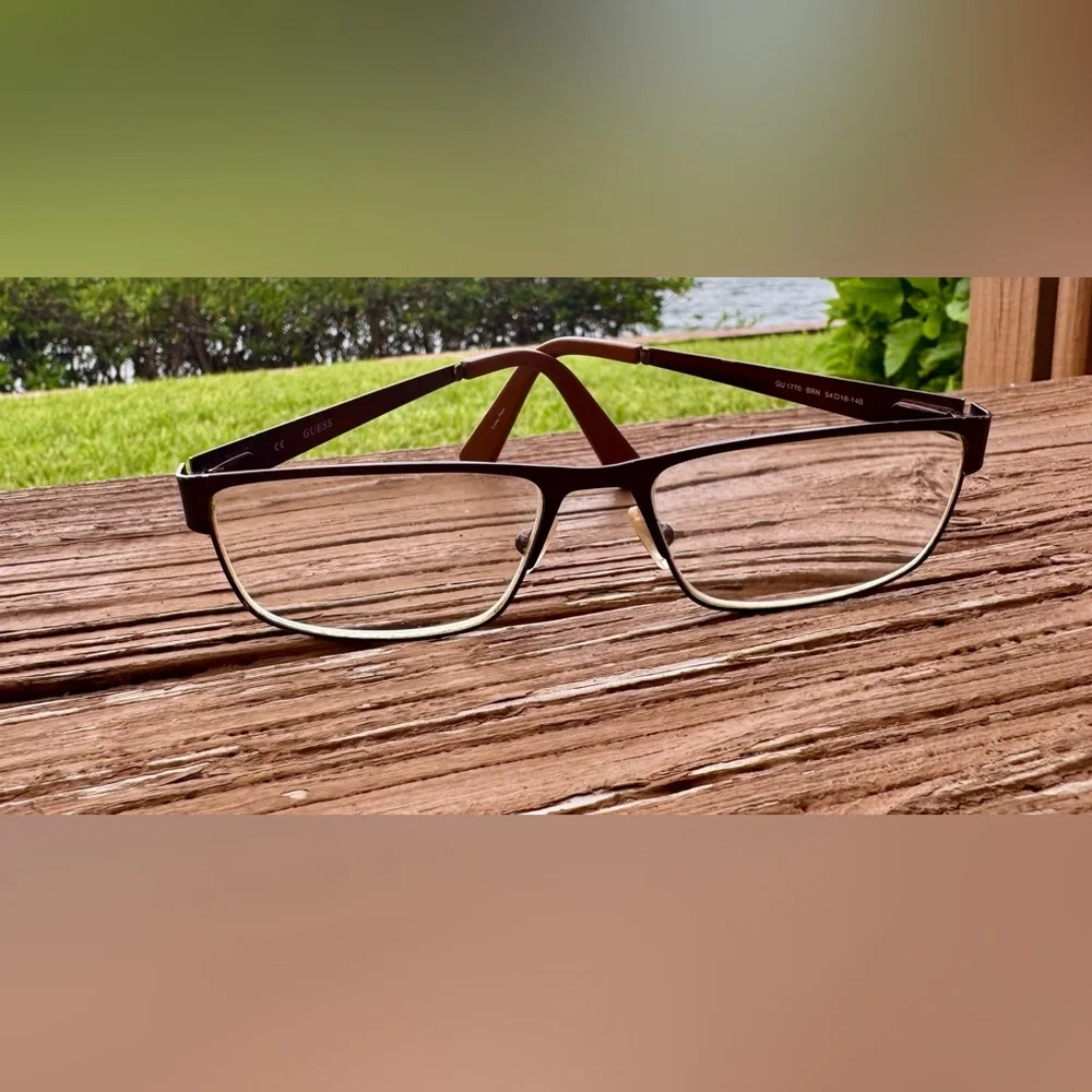 Guess GU 1770 Brown Metal Rectangle Full Rim 54-16-140 Eyeglass Frames Only
